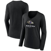 Baltimore Ravens Women's Logo Team Lockup Long Sleeve V-Neck T-Shirt - Black - NFL