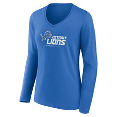 Detroit Lions Women's Logo Team Lockup Long Sleeve V-Neck T-Shirt - Blue - NFL