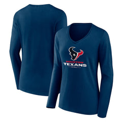 Houston Texans Women's Logo Team Lockup Long Sleeve V-Neck T-Shirt - Navy - NFL