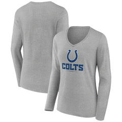 Indianapolis Colts Women's Logo Team Lockup Long Sleeve V-Neck T-Shirt - Heather Gray - NFL
