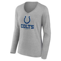 Indianapolis Colts Women's Logo Team Lockup Long Sleeve V-Neck T-Shirt - Heather Gray - NFL