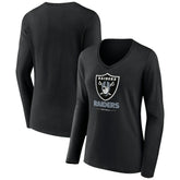 Las Vegas Raiders Women's Logo Team Lockup Long Sleeve V-Neck T-Shirt - Black - NFL