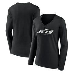 New York Jets Women's Logo Team Lockup Long Sleeve V-Neck T-Shirt - Black - NFL