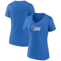 Detroit Lions Women's Logo Team Lockup V-Neck T-Shirt - Blue - NFL