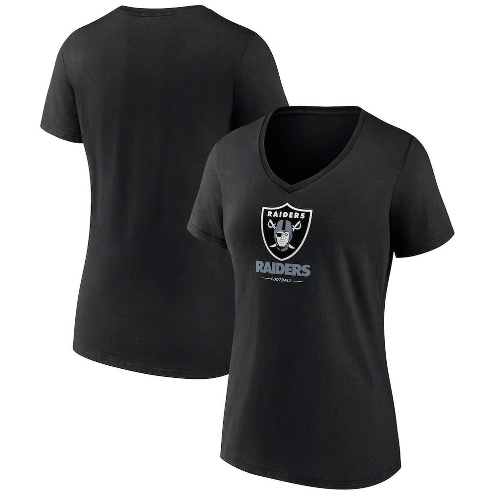 Las Vegas Raiders Women's Logo Team Lockup V-Neck T-Shirt - Black - NFL