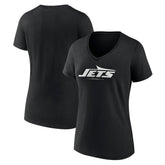 New York Jets Women's Logo Team Lockup V-Neck T-Shirt - Black - NFL