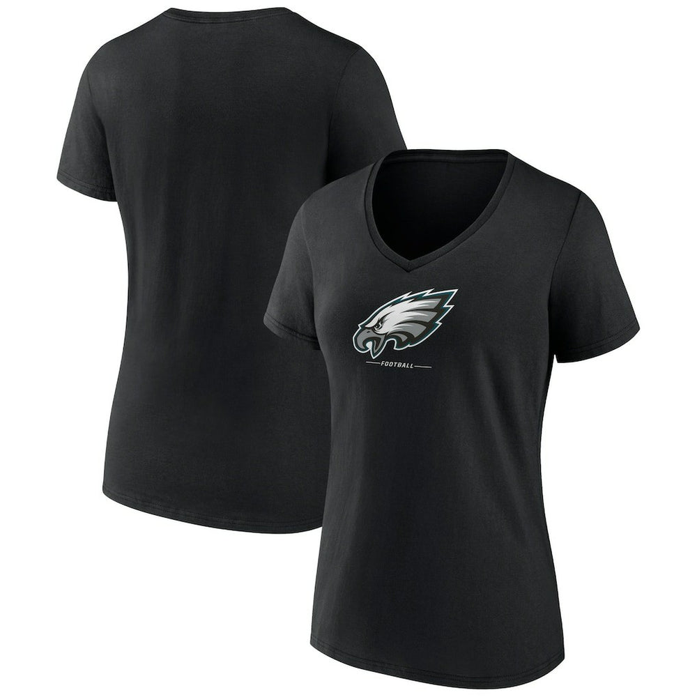 Philadelphia Eagles Women's Logo Team Lockup V-Neck T-Shirt - Black - NFL