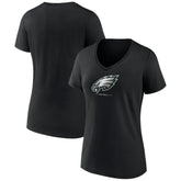 Philadelphia Eagles Women's Logo Team Lockup V-Neck T-Shirt - Black - NFL