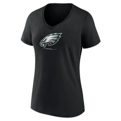 Philadelphia Eagles Women's Logo Team Lockup V-Neck T-Shirt - Black - NFL