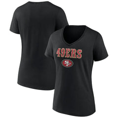 San Francisco 49ers Women's Logo Team Lockup V-Neck T-Shirt - Black - NFL
