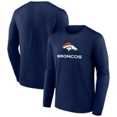 Denver Broncos Logo Team Lockup Long Sleeve T-Shirt - Navy - NFL
