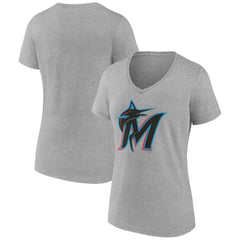 Miami Marlins Women's Official Logo V-Neck T-Shirt Outlet