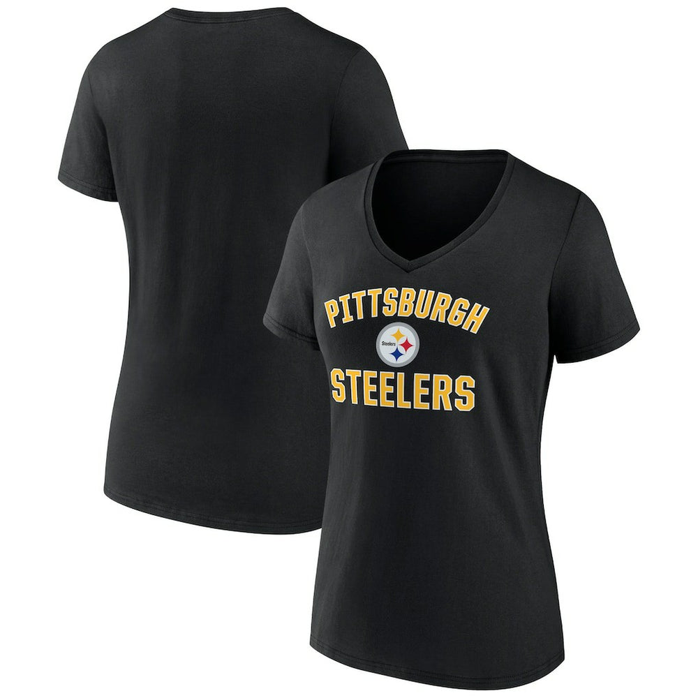 Pittsburgh Steelers Women's Victory Arch Team V-Neck T-Shirt - Black - NFL