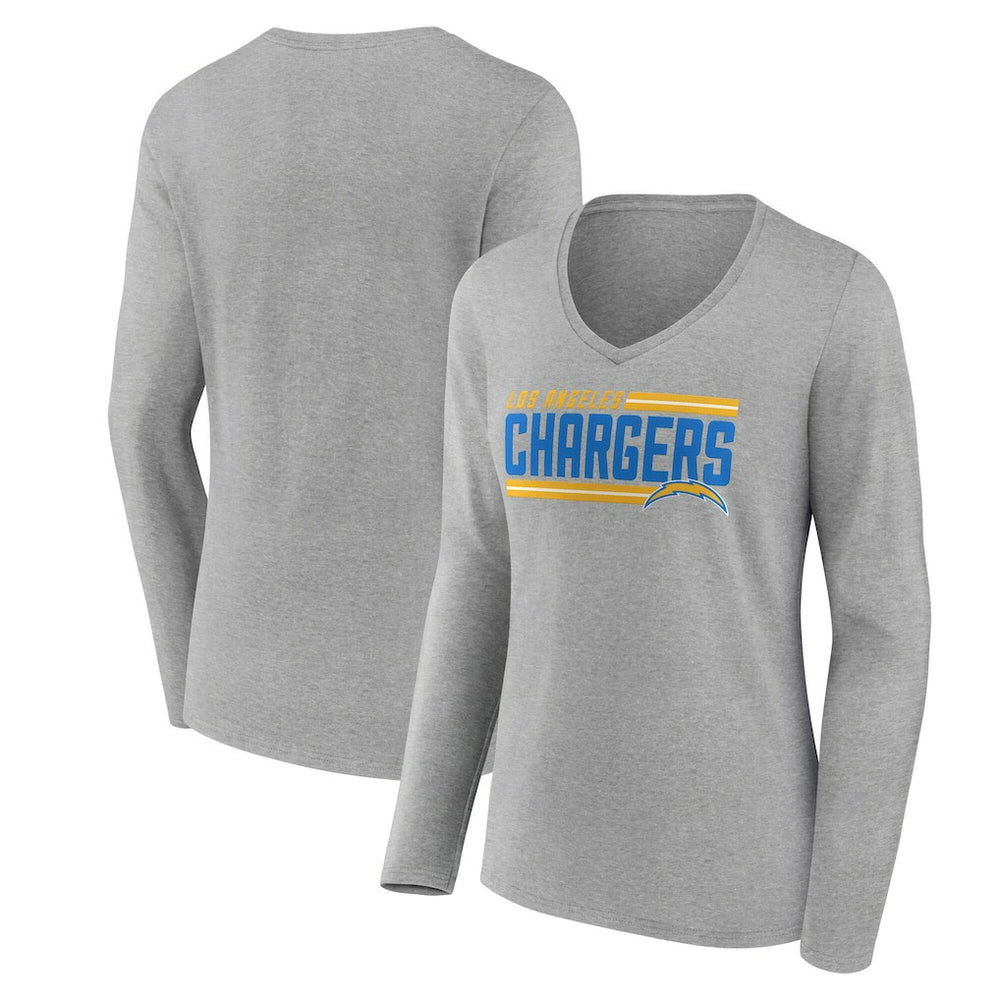 Los Angeles Chargers Women's On Side Stripe Long Sleeve V-Neck T-Shirt - Gray - NFL