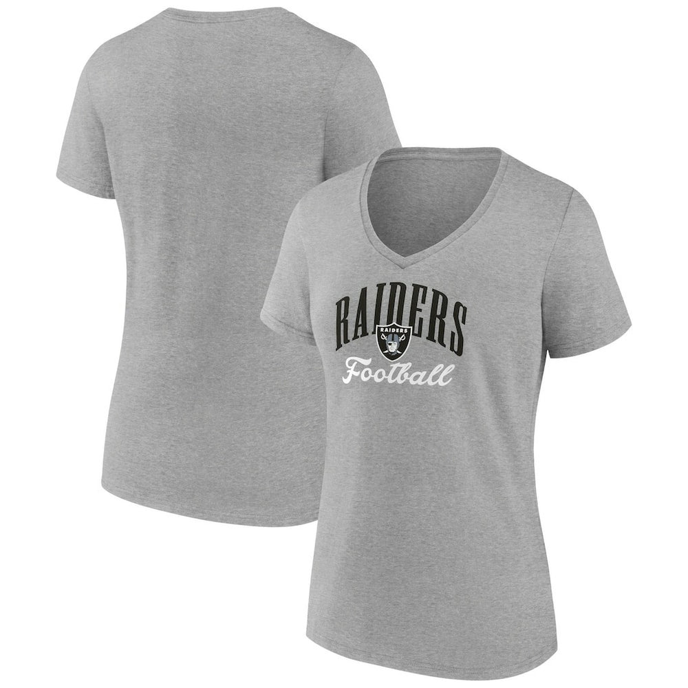 Las Vegas Raiders Women's Victory Script V-Neck T-Shirt - Heather Gray - NFL