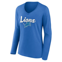 Detroit Lions Women's Freehand Team Long Sleeve V-Neck T-Shirt - Blue - NFL