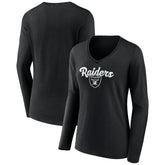 Las Vegas Raiders Women's Freehand Team Long Sleeve V-Neck T-Shirt - Black - NFL