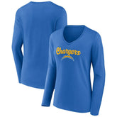 Los Angeles Chargers Women's Freehand Team Long Sleeve V-Neck T-Shirt - Powder Blue - NFL