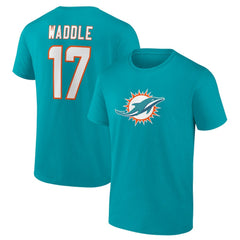 Jaylen Waddle Miami Dolphins Player Icon Name & Number T-Shirt - Aqua - NFL