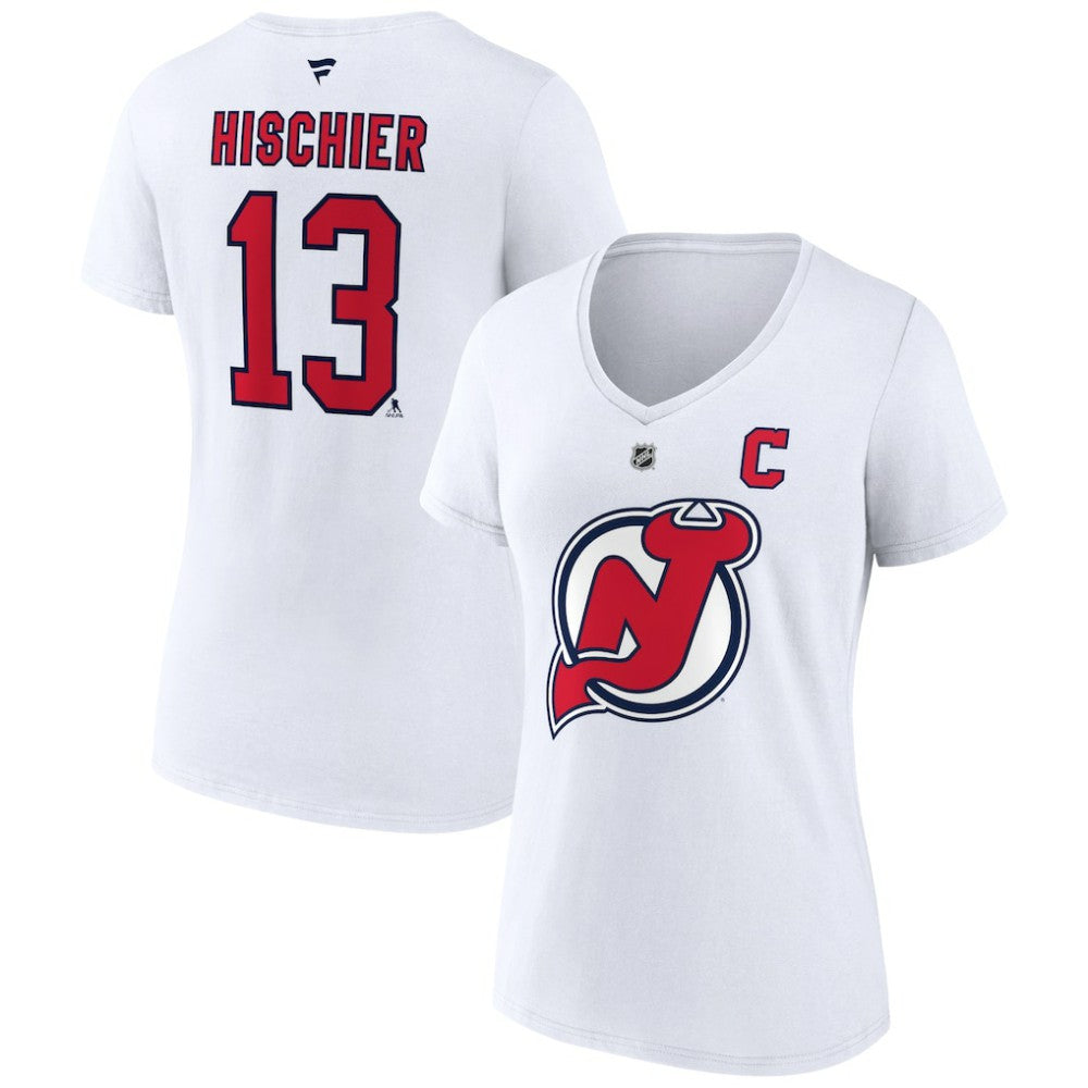 Nico Hischier New Jersey Devils Fanatics Women's Special Edition 2.0 Name & Number V-Neck T-Shirt - White | Fanatics sale