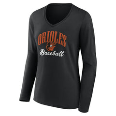 Baltimore Orioles Women's Victory Script Long Sleeve V-Neck T-Shirt Discount