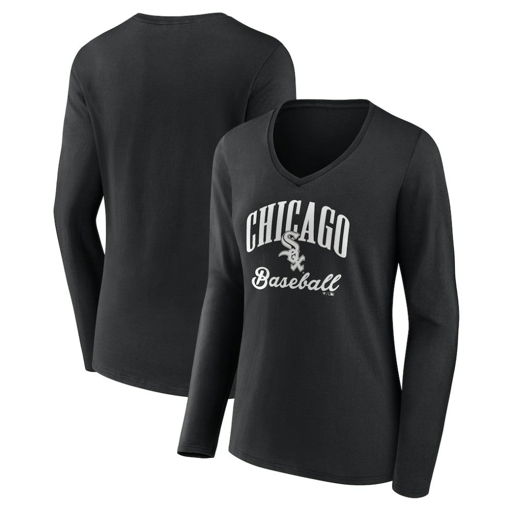 Chicago White Sox Women's Victory Script Long Sleeve V-Neck T-Shirt Discount
