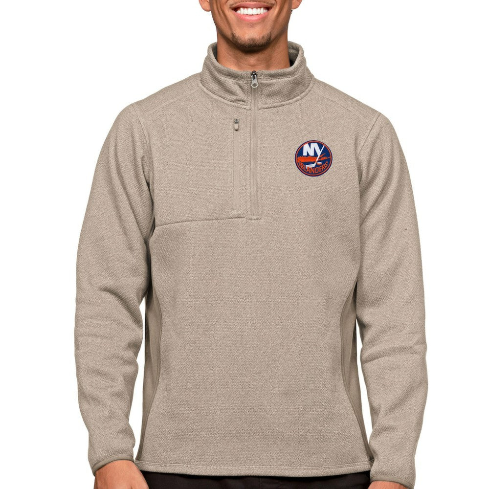 New York Islanders Antigua Course Quarter-Zip Pullover Top - Oatmeal | NHL on sale