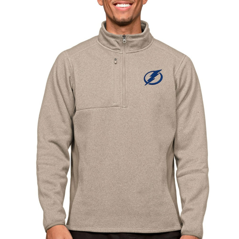Tampa Bay Lightning Antigua Course Quarter-Zip Pullover Top - Oatmeal | NHL Clearance