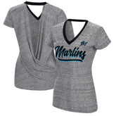 Miami Marlins Touch Women's Halftime Back Wrap Top V-Neck T-Shirt Sale