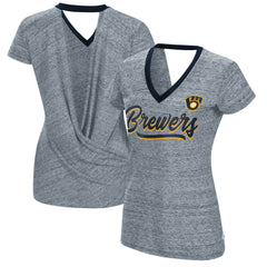 Milwaukee Brewers Touch Women's Halftime Back Wrap Top V-Neck T-Shirt Outlet