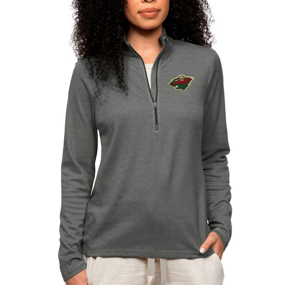 Minnesota Wild Antigua Women's Epic Quarter-Zip Pullover Top - Heather Charcoal | NHL Clearance