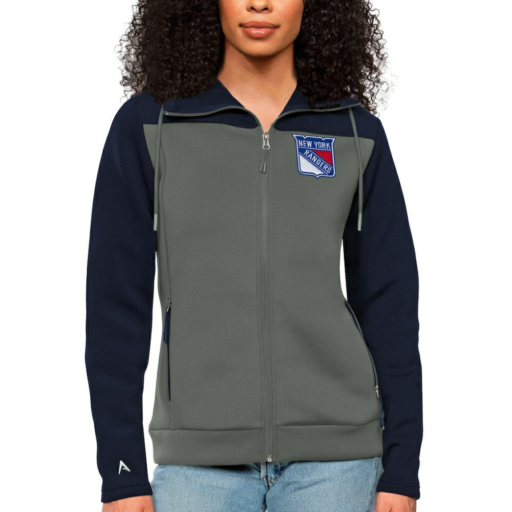 New York Rangers Antigua Women's Protect Full-Zip Hoodie - Navy/Steel | NHL near me