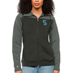 Seattle Kraken Antigua Women's Protect Full-Zip Hoodie - Steel/Charcoal | NHL Clearance