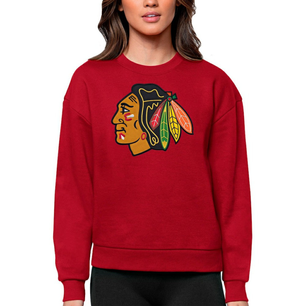 Chicago Blackhawks Antigua Women's Team Logo Victory Crewneck Pullover Sweatshirt - Red | NHL Lifestyle