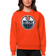 Edmonton Oilers Antigua Women's Team Logo Victory Crewneck Pullover Sweatshirt - Orange | NHL Lifestyle