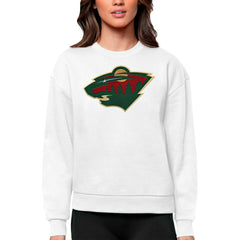 Minnesota Wild Antigua Women's Team Logo Victory Crewneck Pullover Sweatshirt - White | NHL Lifestyle