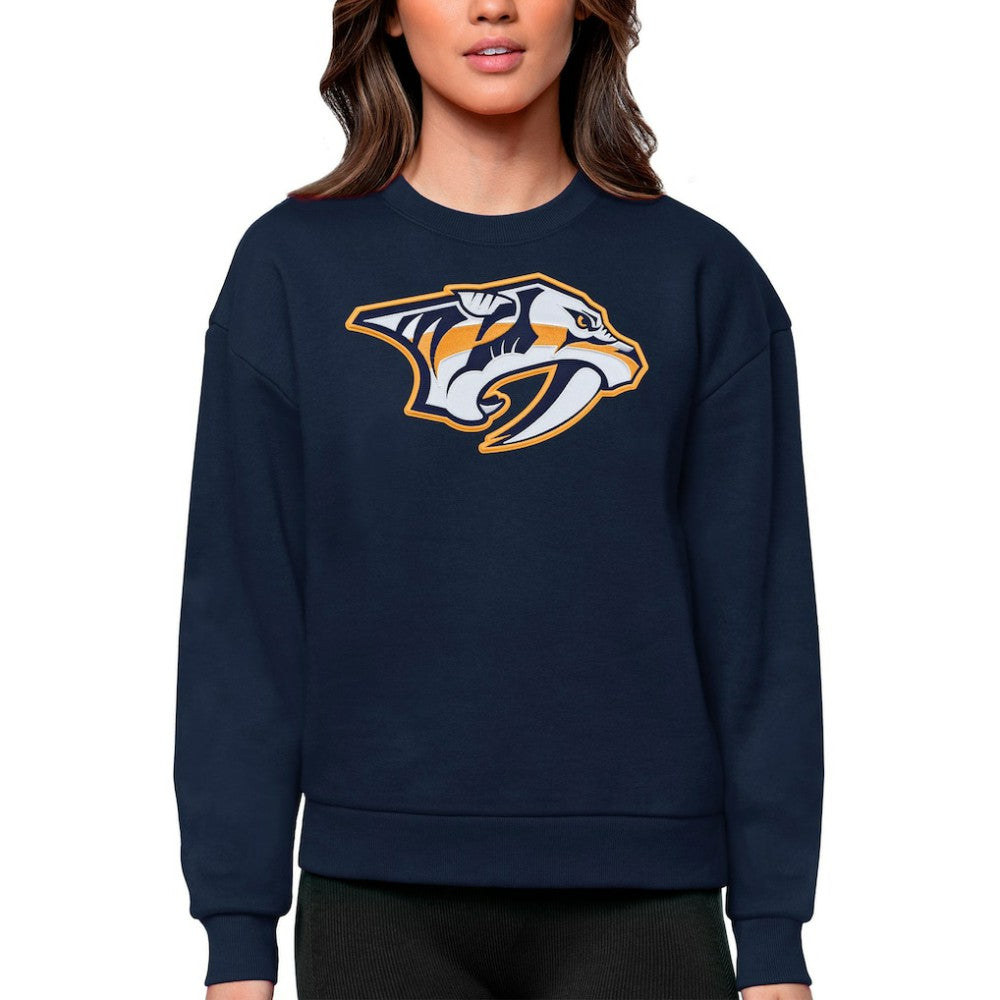 Nashville Predators Antigua Women's Team Logo Victory Crewneck Pullover Sweatshirt - Navy | NHL Lifestyle