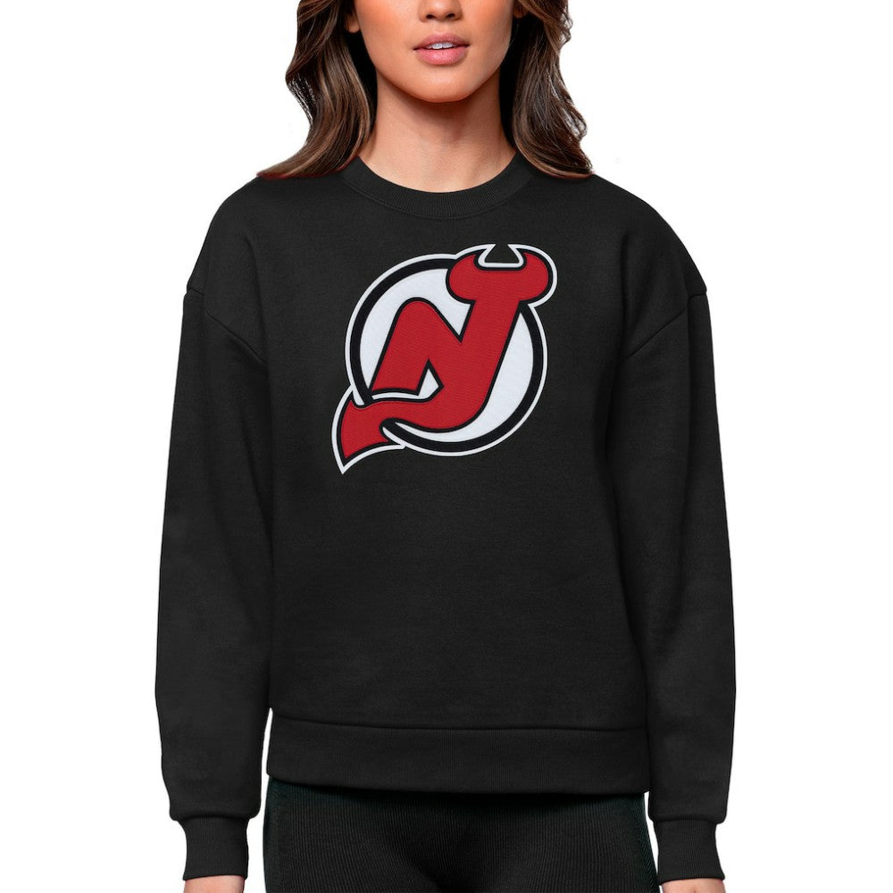 New Jersey Devils Antigua Women's Team Logo Victory Crewneck Pullover Sweatshirt - Black | NHL sale