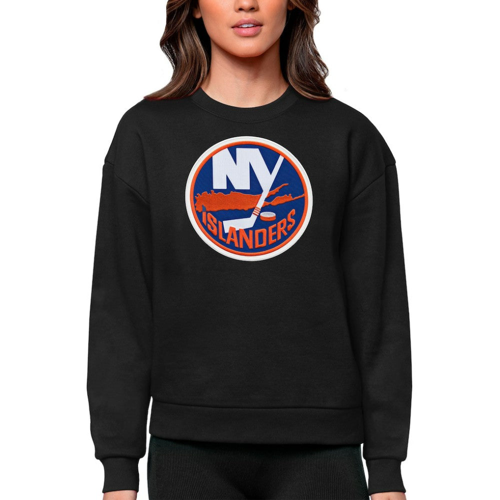 New York Islanders Antigua Women's Team Logo Victory Crewneck Pullover Sweatshirt - Black | NHL Clearance