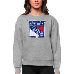 New York Rangers Antigua Women's Team Logo Victory Crewneck Pullover Sweatshirt - Heather Gray | NHL Lifestyle