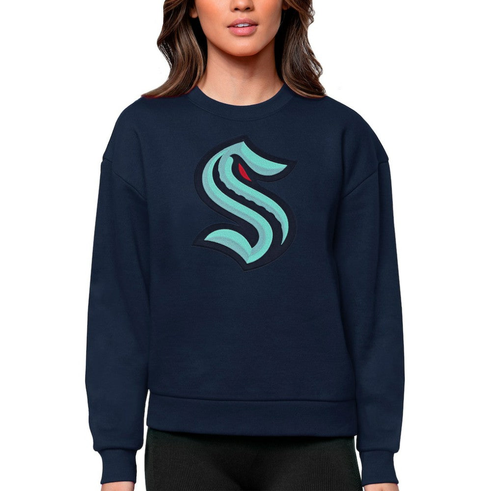 Seattle Kraken Antigua Women's Team Logo Victory Crewneck Pullover Sweatshirt - Navy | NHL on sale