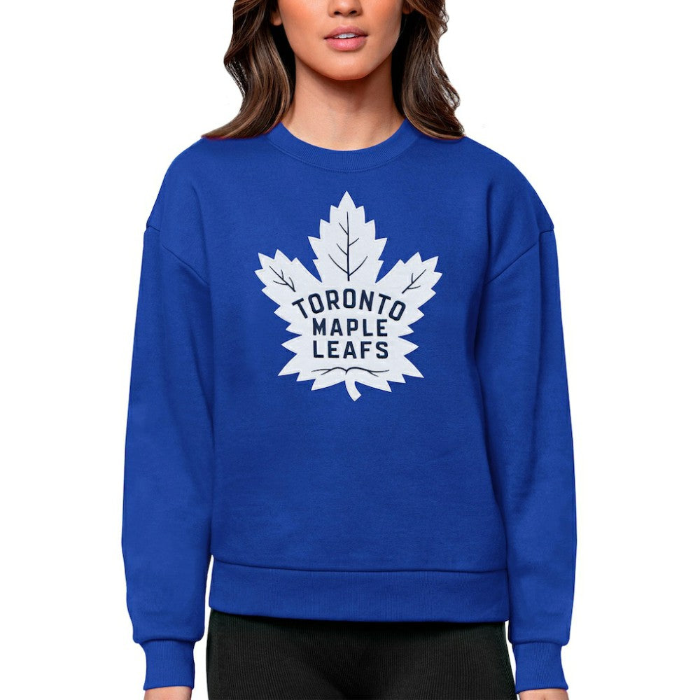 Toronto Maple Leafs Antigua Women's Team Logo Victory Crewneck Pullover Sweatshirt - Royal | NHL Clearance