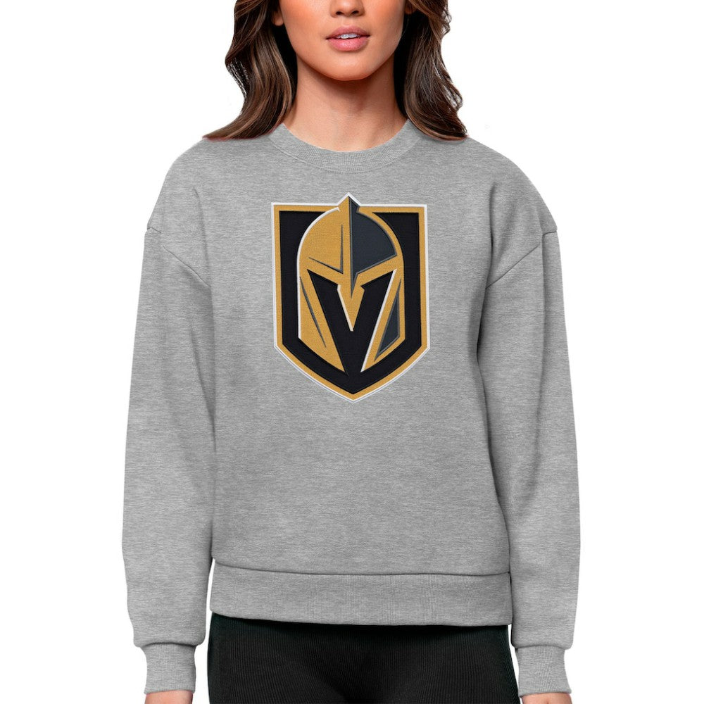 Vegas Golden Knights Antigua Women's Team Logo Victory Crewneck Pullover Sweatshirt - Heather Gray | NHL Clearance