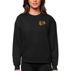 Chicago Blackhawks Antigua Women's Victory Crewneck Pullover Sweatshirt - Black | NHL Lifestyle