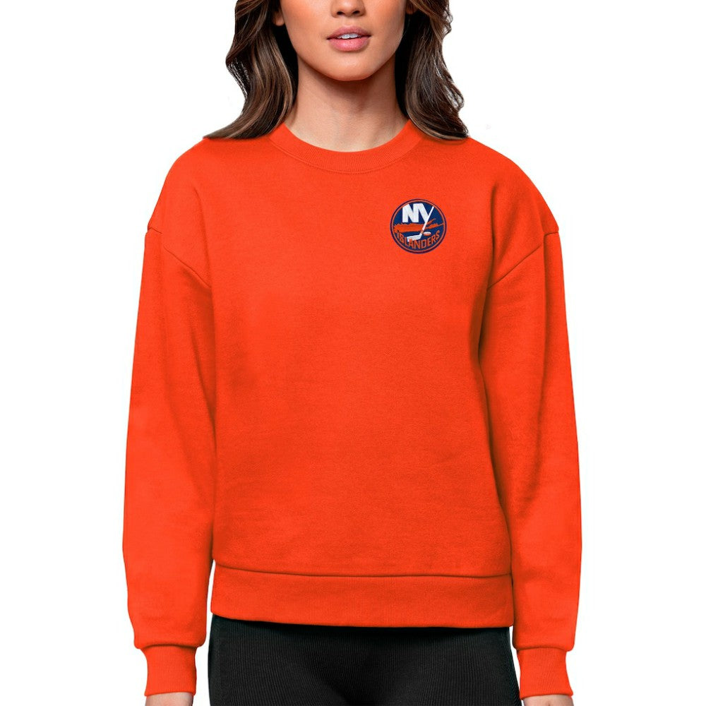 New York Islanders Antigua Women's Victory Crewneck Pullover Sweatshirt - Orange | NHL Lifestyle