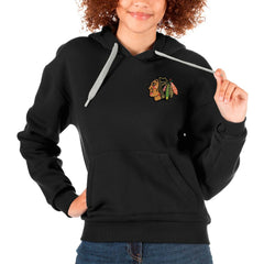 Chicago Blackhawks Antigua Women's Victory Pullover Hoodie - Black | NHL Lifestyle