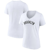 Brooklyn Nets Women's Wordmark V-Neck T-Shirt White