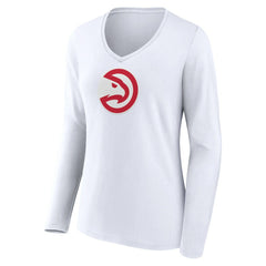Atlanta Hawks Women's Logo Long Sleeve V-Neck T-Shirt White