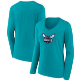 Charlotte Hornets Women's Logo Long Sleeve V-Neck T-Shirt Aqua