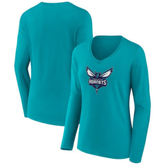 Charlotte Hornets Women's Logo Long Sleeve V-Neck T-Shirt Aqua